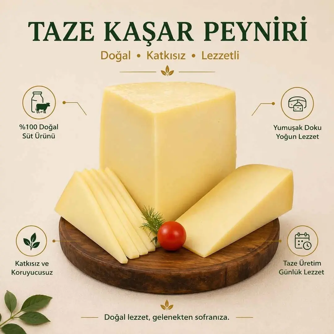 Taze Kars Kaşar Peyniri | 6 Ay Olgun, Tam Yağlı Lezzet (1 Kg)