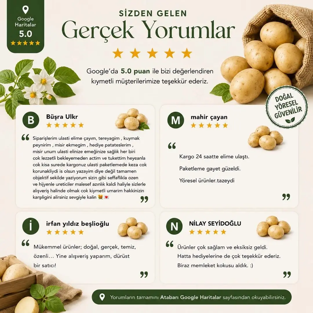 Artvin Beyaz Patates | Katkısız, Doğal ve Lezzetli (1 Kg)